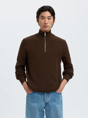 Selected Miesten Neulepusero, DANE LS KNIT STRUCTURE HALF ZIP Demitasse