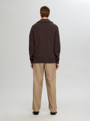 Selected Miesten Neulepusero LAND LS KNIT HALFZIP Tummanruskea