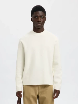 Selected miesten neulepusero, MIKE LS KNIT RELAXED MOCK NECK Egret