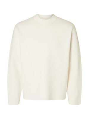 Selected miesten neulepusero, MIKE LS KNIT RELAXED MOCK NECK Luonnonvalkoinen