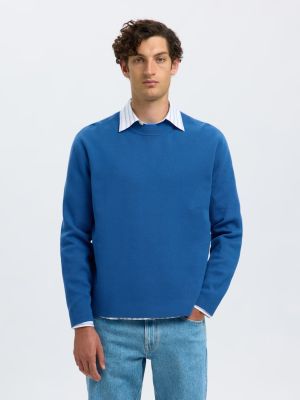 Selected miesten neulepusero, MIKE LS KNIT RELAXED MOCK NECK Sininen