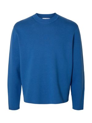 Selected miesten neulepusero, MIKE LS KNIT RELAXED MOCK NECK Sininen