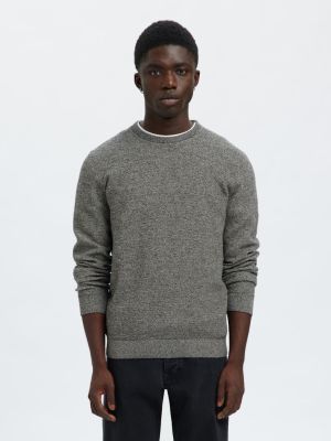 Selected Miesten Neulepusero, ROSS LS KNIT STRUCTURE NOS ORGANIC COTTO Black Moonstruck Twi