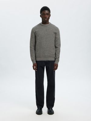 Selected Miesten Neulepusero, ROSS LS KNIT STRUCTURE NOS ORGANIC COTTO Black Moonstruck Twi