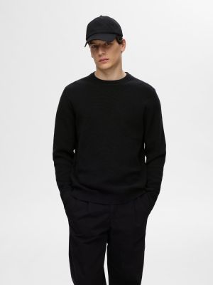 Selected Miesten Neulepusero, ROSS LS KNIT STRUCTURE NOS ORGANIC COTTO Musta
