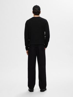 Selected Miesten Neulepusero, ROSS LS KNIT STRUCTURE NOS ORGANIC COTTO Musta