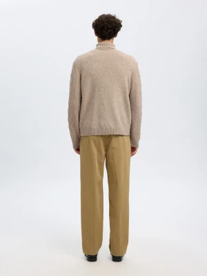 Selected miesten neulepusero, SLHNEIL LS KNIT RELAXED CABLE ROLL NECK Oatmeal Neps