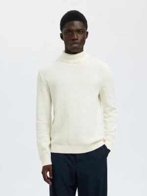 Selected miesten neulepusero, TREVOR LS KNIT STRUCTURE ROLL NECK Luonnonvalkoinen
