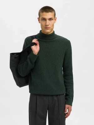 Selected miesten neulepusero, TREVOR LS KNIT STRUCTURE ROLL NECK Vihreä