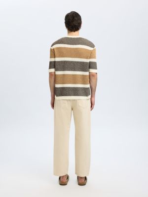 Selected miesten paita, GINGER SS KNIT RELAXED STRIPE Raidallinen Ruskea
