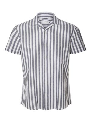 Selected Miesten Paita NEW LINEN SHIRT RESORT Raidallinen Sininen