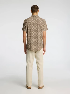 Selected Miesten Paita NEW LINEN SHIRT RESORT Ruskea Kuosi