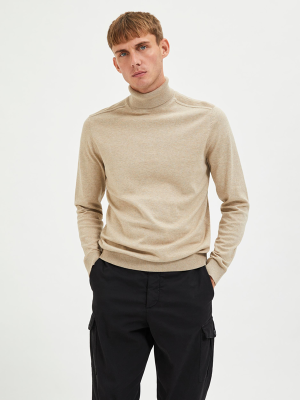 Selected, Miesten Pooloneule, Berg Roll Neck Vaalea Beige