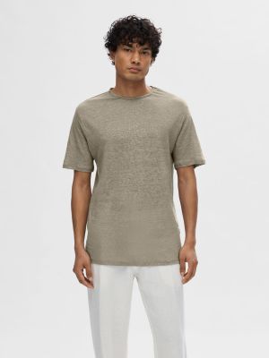 Selected Miesten T-Paita, BET LINEN SS O-NECK Armeijanvihreä