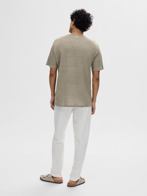 Selected Miesten T-Paita, BET LINEN SS O-NECK Armeijanvihreä