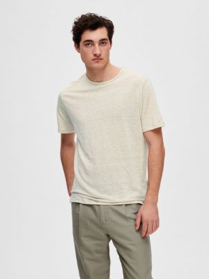 Selected Miesten T-Paita, BET LINEN SS O-NECK Beige