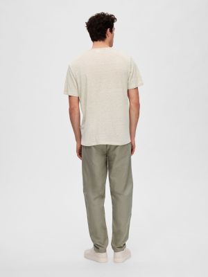 Selected Miesten T-Paita, BET LINEN SS O-NECK Beige