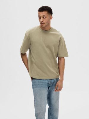 Selected miesten t-paita, LOOSE OSCAR SS O-NECK Armeijanvihreä