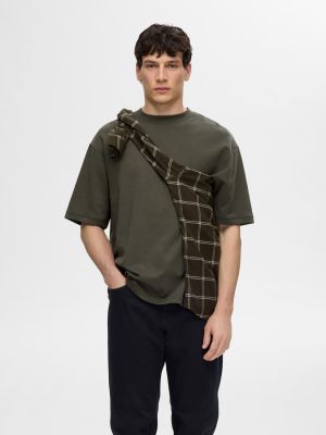 Selected miesten t-paita, LOOSE OSCAR SS O-NECK Armeijanvihreä