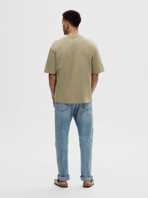 Selected miesten t-paita, LOOSE OSCAR SS O-NECK Armeijanvihreä