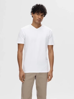 Selected Miesten T-paita, Pima Ss V-neck Bright White