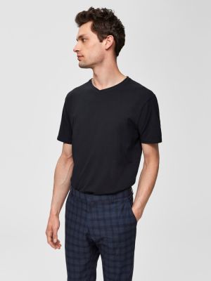 Selected Miesten T-paita, Pima Ss V-neck Musta