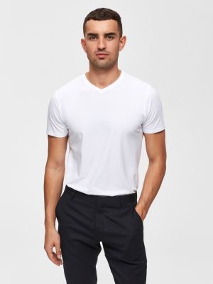 Selected Miesten T-paita, Pima Ss V-neck Valkoinen