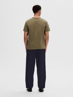 Selected miesten t-paita, SANDER SEERSUCKER SS O-NECK Armeijanvihreä