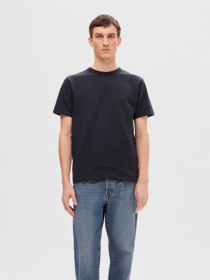 Selected miesten t-paita, SANDER SEERSUCKER SS O-NECK Tummansininen