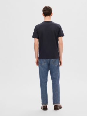 Selected miesten t-paita, SANDER SEERSUCKER SS O-NECK Tummansininen