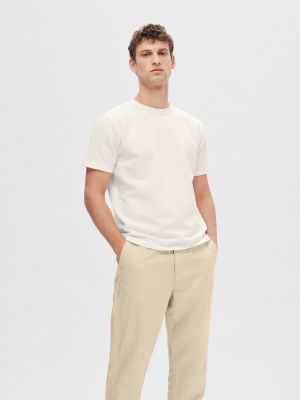 Selected miesten t-paita, SANDER SEERSUCKER SS O-NECK Valkoinen