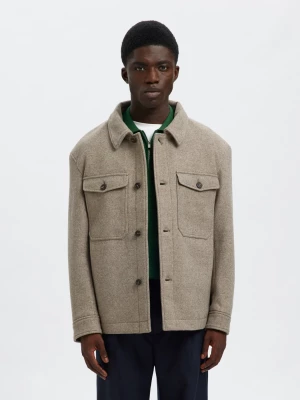 Selected miesten takki, SLHMITCH WOOL BLEND SHACKET Deep Taupe