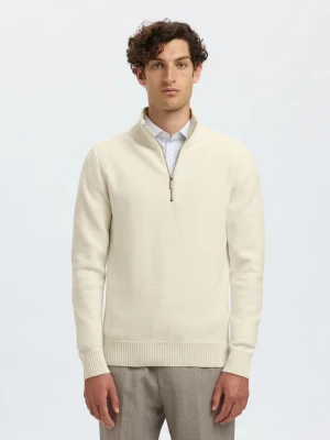 Selected neule, AXEL LS KNIT HALF ZIP Egret