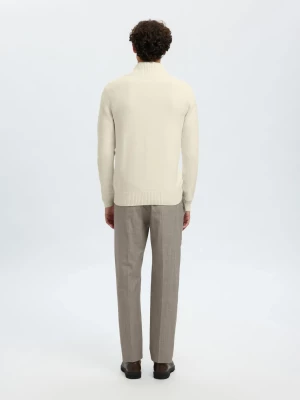 Selected neule, AXEL LS KNIT HALF ZIP Egret