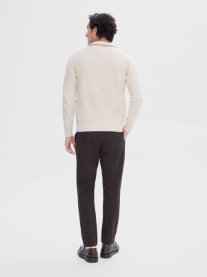 Selected neule, AXEL LS KNIT HALF ZIP Luonnonvalkoinen