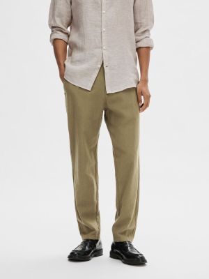 Selected pellavahousut, SLIM TAPE BRODY LINEN PANT Armeijanvihreä