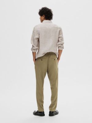 Selected pellavahousut, SLIM TAPE BRODY LINEN PANT Armeijanvihreä