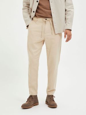 Selected pellavahousut, SLIM TAPE BRODY LINEN PANT Beige