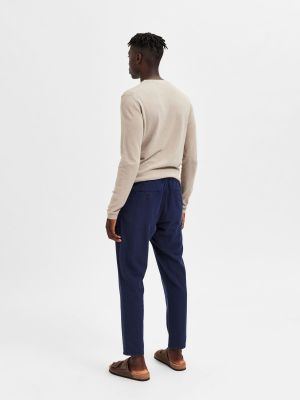 Selected pellavahousut, SLIM TAPE BRODY LINEN PANT Tummansininen