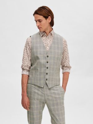 Selected puvunliivi, SLIM NEIL SAND VEST Ruskea Ruutu