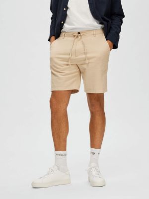 Selected shortsit, COMFORT BRODY LINEN SHORTS Beige