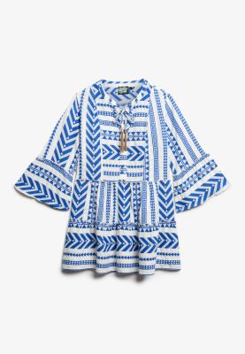 Superdry naisten mekko, Ibiza Ls Tiered Mini Dress Sininen Kuosi