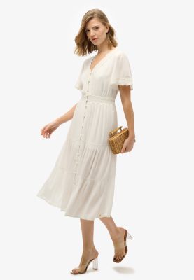 Superdry naisten mekko, Ibiza S/s Midi Tea Dress Valkoinen