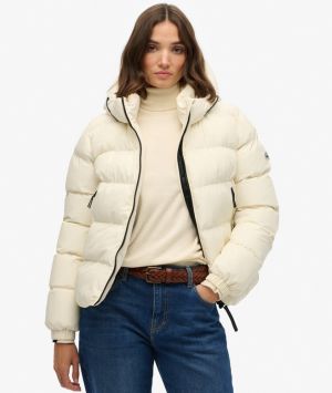 Superdry naisten puffertakki, Hooded Sports Puffer Jacket Luonnonvalkoinen
