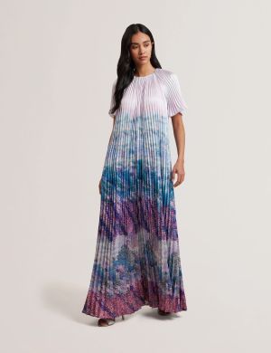 Ted Baker naisten maximekko, DEELIAA Short Sleeve Pleated Maxi Dress Vaaleanpunainen Kuosi