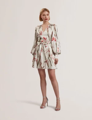 Ted Baker naisten mekko, CUIABA neck Mini Dress Valkopohjainen Kuosi