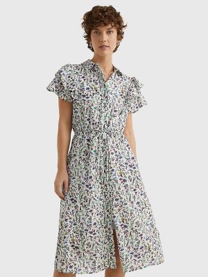 Tommy Hilfiger mekko, CO VOILE FLORAL MIDI SHIRT DRESS Valkopohjainen Kuosi