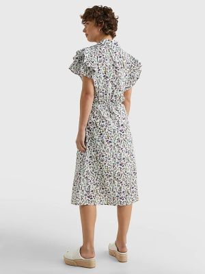 Tommy Hilfiger mekko, CO VOILE FLORAL MIDI SHIRT DRESS Valkopohjainen Kuosi