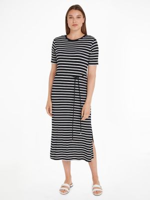 Tommy Hilfiger mekko, REG STRIPE O-NK MIDI DRS SS Raidallinen Sininen