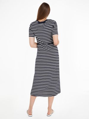 Tommy Hilfiger mekko, REG STRIPE O-NK MIDI DRS SS Raidallinen Sininen